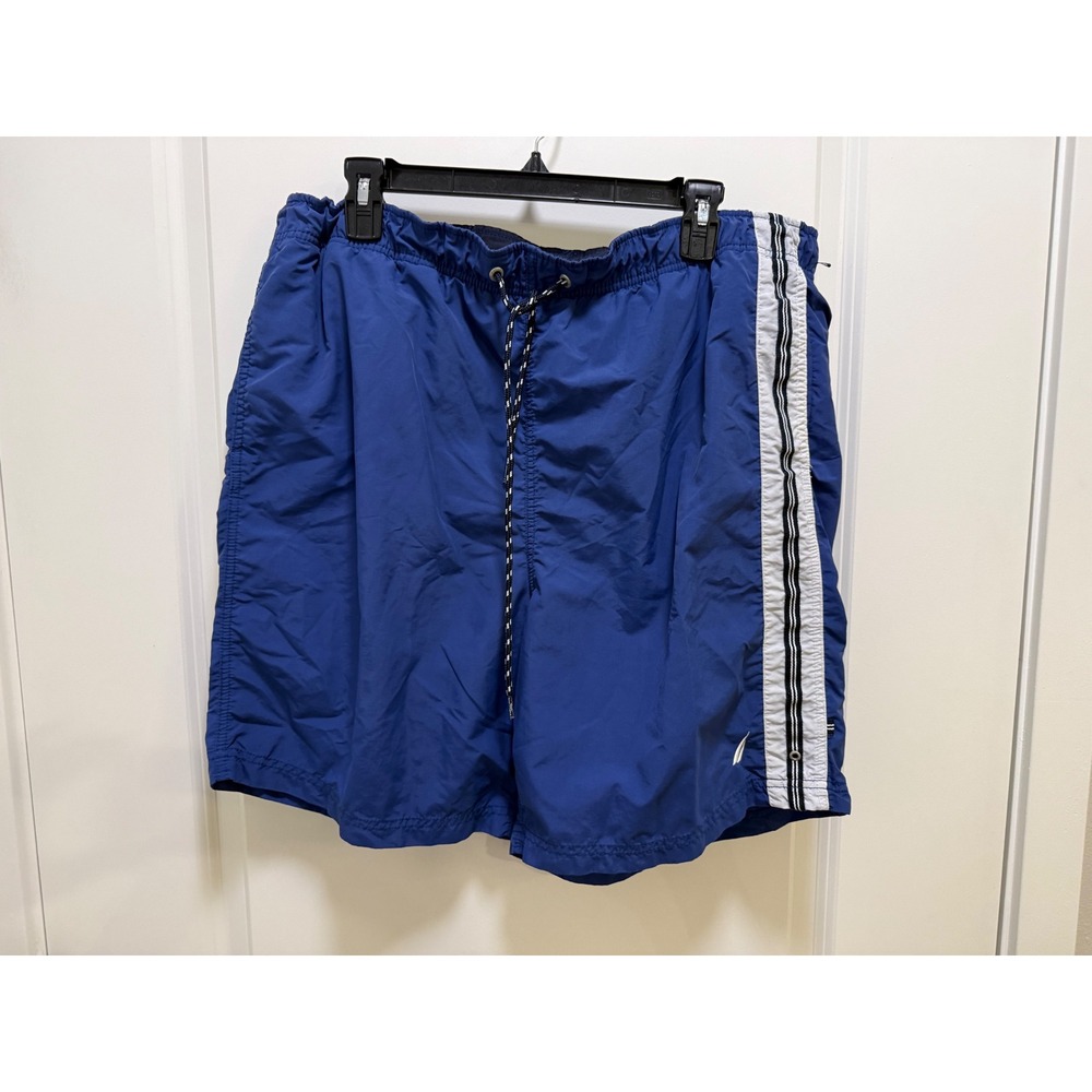 Nautica Mens Blue Swim Trunks Mesh Lined Side‎ Stripe Board Shorts XL TG